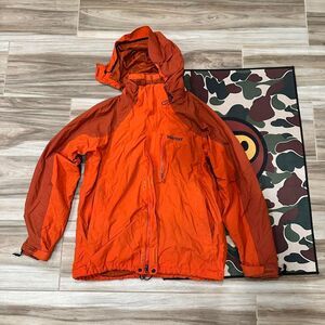 Orange Marmot L Membrain Waterproof Hooded Full Zip Rain Mountain Jacket